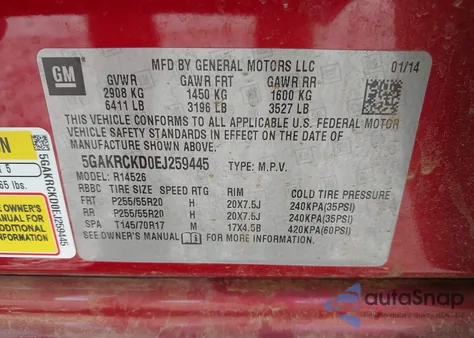 2014 Buick Enclave Premium z USA, uszkodzony, nr VIN 5GAKRCKD0EJ259445